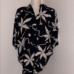 Men's Black and White Leaf Print Dress Shirt